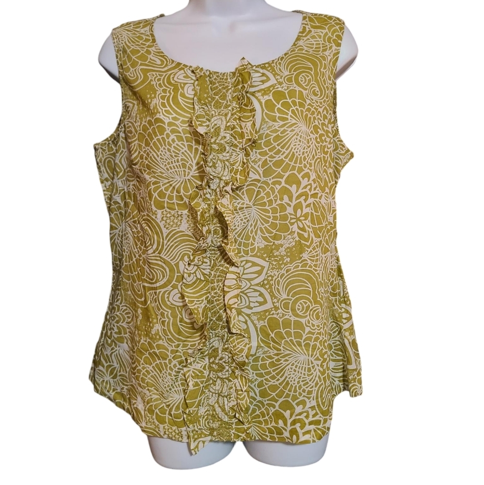 BANANA REPUBLIC green floral ruffle tank 12 - Picture 1 of 7